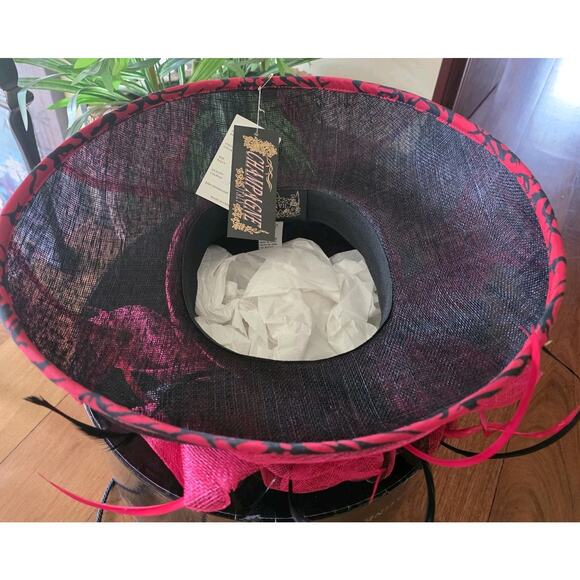NIB Champagne Italy Red And Black Vnt Derby Church Special Occasion Hat
